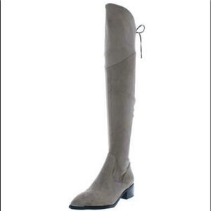 Taupe fabric over the knee boots